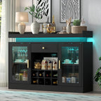 Wine Bar Cabinet with LED Light, Home Coffee Bar Cabinet with Wine and Glass by AuromieDirect