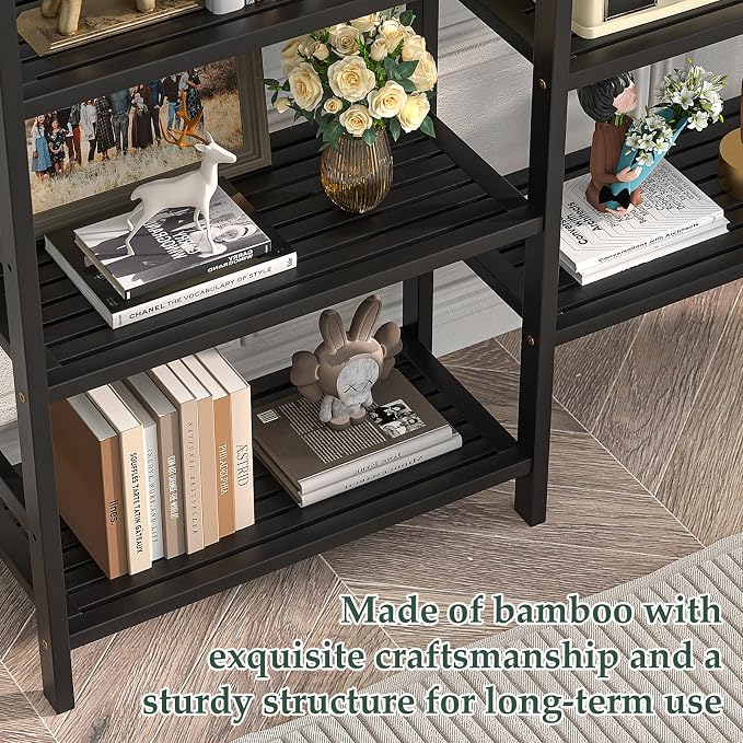 Homykic Double Wide Bamboo Bookshelf Black, 6-Tier Large Open Bookcase - Image 9