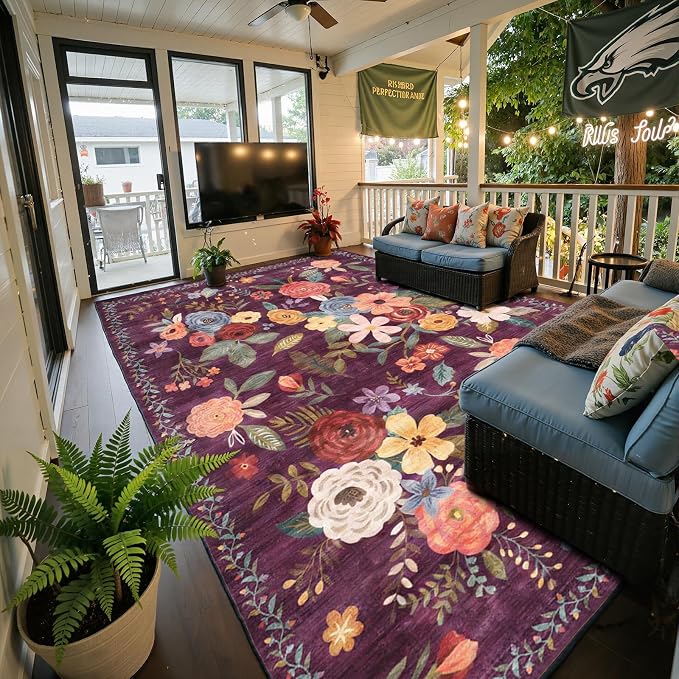 Area Rug 10x14 for Living Room, Machine Washable Floral Rug | Non Slip - Image 7