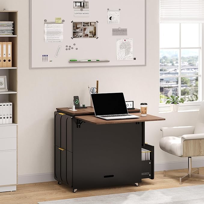 ModernMate 3-in-1 Folding Desk & File Cabinet, Fluted Multi-Storage Workspace - Image 2