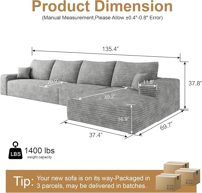 AUGOP 136" Sectional Couches for Living Room Modern Modular Sofa - Image 2
