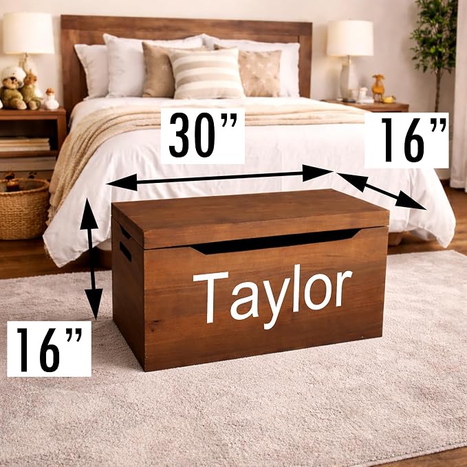Personalized Engraved Name, Fully Assembled, Solid Wood Storage Trunk - Image 5
