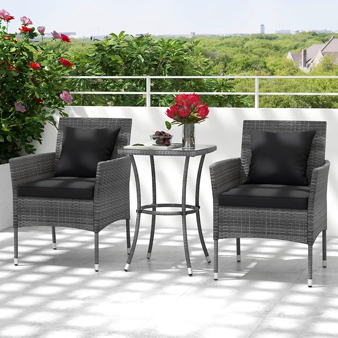 Tangkula 3-Piece Patio Furniture Set, PE Wicker Conversation Bistro Set w/A - Image 3