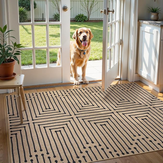 Lahome Boho 3x5 Outdoor Rugs for Entry, Washable Easy Jute Rug | Maze Lines - Image 7
