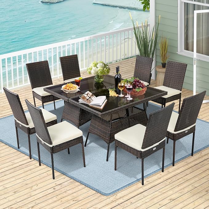Tangkula 10 Pieces Wicker Patio Dining Set, Outdoor Rattan Table & Chairs Set - Image 4
