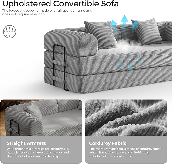 79" Convertible Sofa Bed with Fixed-Shape Frame & Removable Armrests, Modular - Image 7