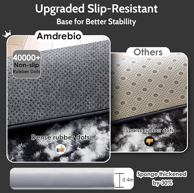 Amdrebio Black White Grey Large Fur Rug 8x10 - Image 5