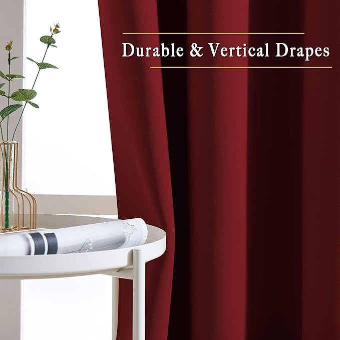 NICETOWN Blackout Burgundy Red Curtains 102 inches Long 2 Panels, Grommet - Image 5