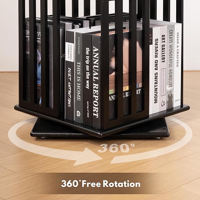 YOWOS Rotating Bookshelf Tower, 360° Display Spinning Bookcase, Bamboo - Image 5
