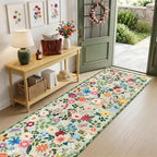 PLHXFR 3x10 Washable Runner Rug：Floral Indoor Kitchen Soft Carpet Green | - Image 2