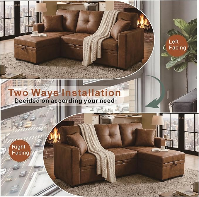 L Shaped Sectional Couch with Storage and Pull Out Bed, 3 Seater Sleeper Sofas - Image 7