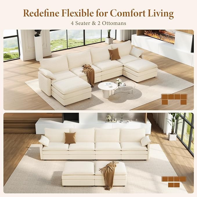 Vesgantti 142" U Shaped Sectional Couch, Comfy Cloud Modular Sectional Sofa - Image 8