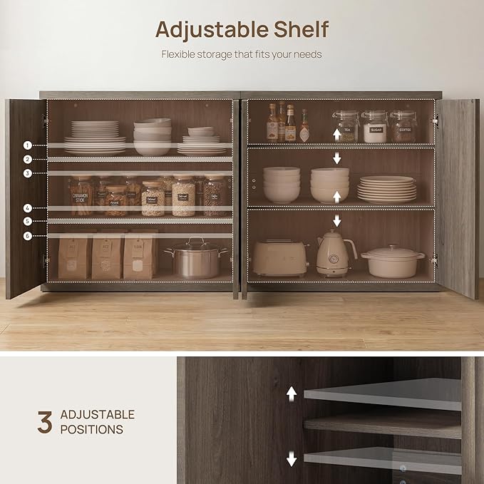SICOTAS Buffet Cabinet with Storage Accent Sideboard Modern Credenza with Doors - Image 5