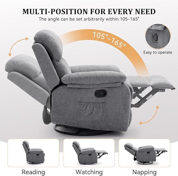 Korser Recliner Chair, 360 Swivel Rocker Chair - Image 4