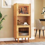 Giantex Bamboo Storage Cabinet, 3-Cube Bookcase, Freestanding Liquor Display by Giantex