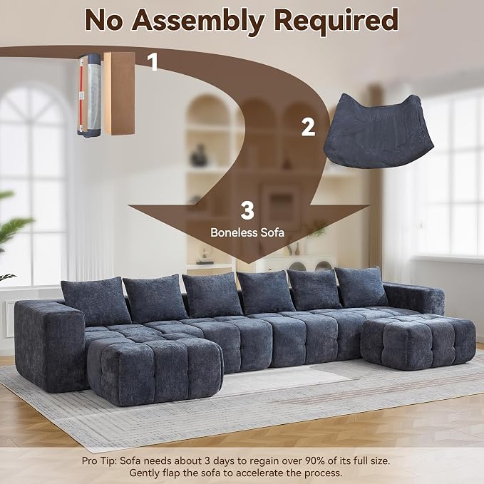119" Boneless Couch, Oversized Cloud L Shaped Couch, Modular Sectional 4 Seater - Image 6