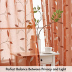 MIULEE Burnt Orange Sheer Fall Curtains 2 Panels Leaf Patterned, W52 x L96 | - Image 5