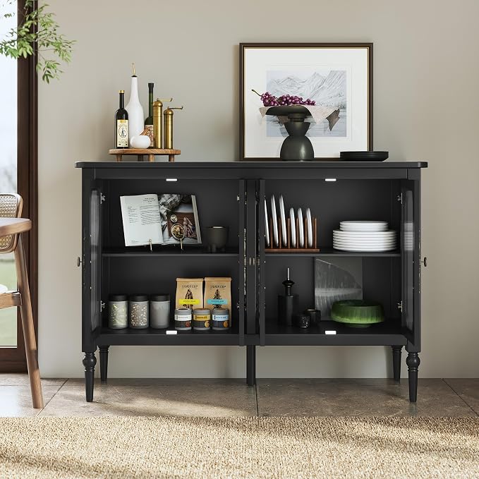 Vintage Buffet Sideboard with 4 Glass Doors, Deractive Crezada - Image 6