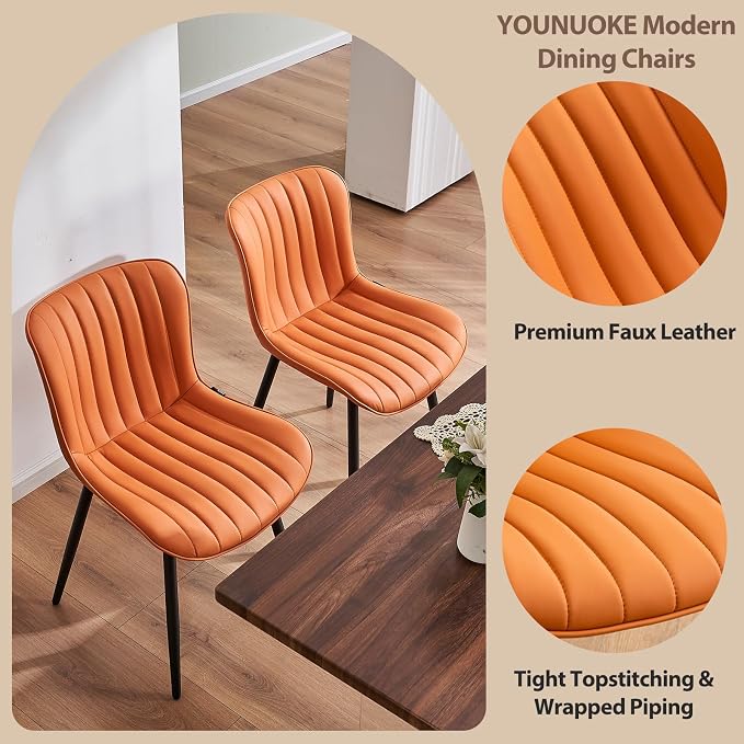 YOUNUOKE Dining Chairs Set of 2 Camel Mid Century Modern Kitchen Chairs Armless - Image 4