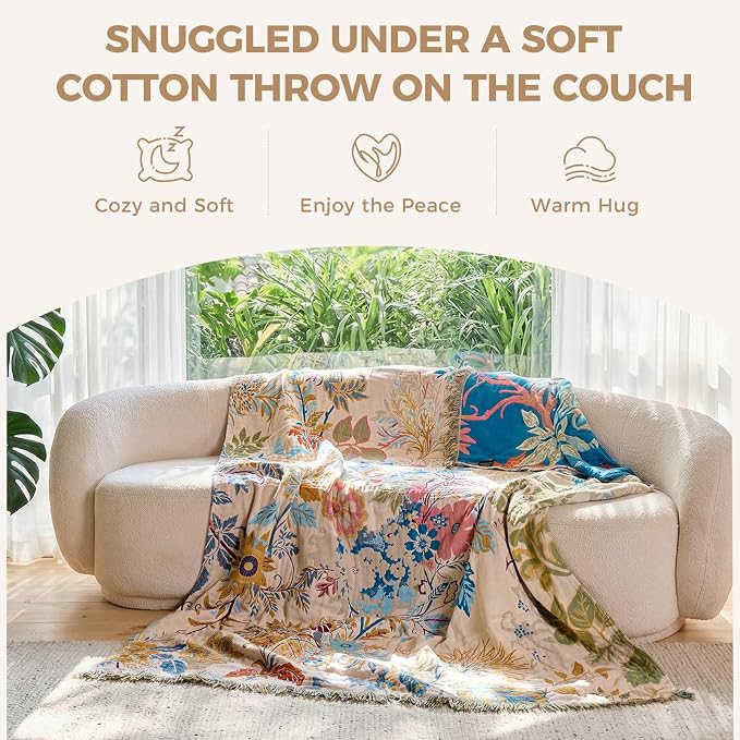 LUTBM Boho Throw Blanket for Bed Cotton Summer Blankets Twin Size for Bedroom - Image 4