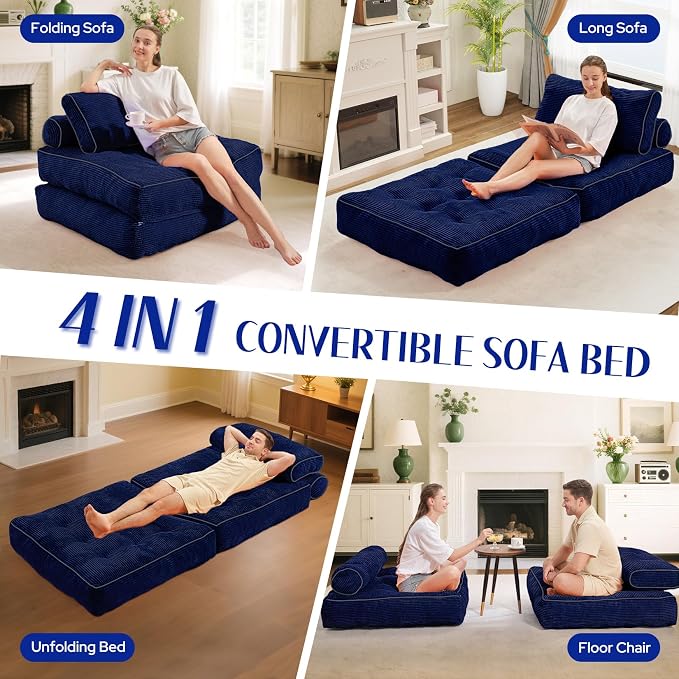 HABUTWAY Folding Sofa Bed, Convertible Sleeper Chair Bed w/Dual-Pillow & Handle - Image 7