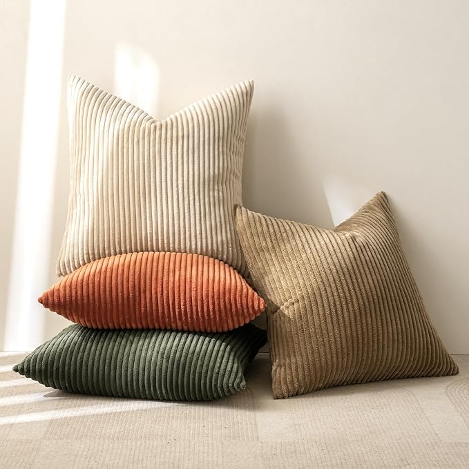 MIULEE Fall Corduroy Decorative Throw Pillow Covers Rust-Olive Green 18x18 | - Image 7