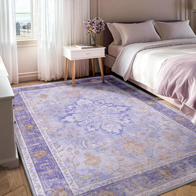 RELEANY Washable Area Rug, Water Repellent, Pet Friendly, Vintage Floral Boho - Image 4