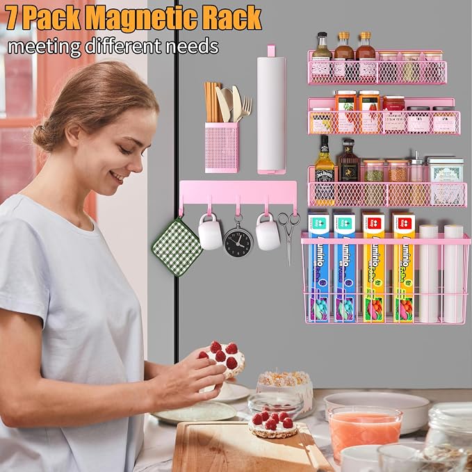 DTUQYX Magnetic Spice Rack for Refrigerator, 7 Pack Metal Magnetic Shelf - Image 6