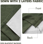 MIULEE Olive Green Pinch Pleated 100% Blackout Linen Curtains 40x63 Inches | - Image 5