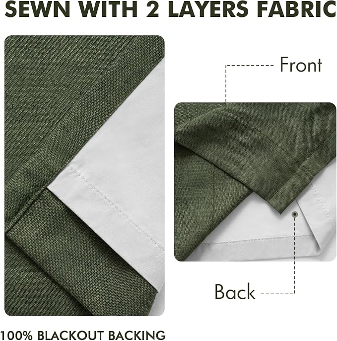 MIULEE Olive Green Pinch Pleated 100% Blackout Linen Curtains 40x96 Inches | - Image 5