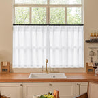Pleated White Linen Semi Sheer Cafe 30 Inch Curtains 2 Panels | Light Filtering by Twodrapes