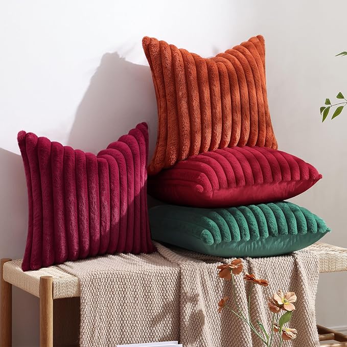 decorUhome Fall Faux Fur Throw Pillow Covers 24x24 Set of 2 Red | Decorative - Image 5