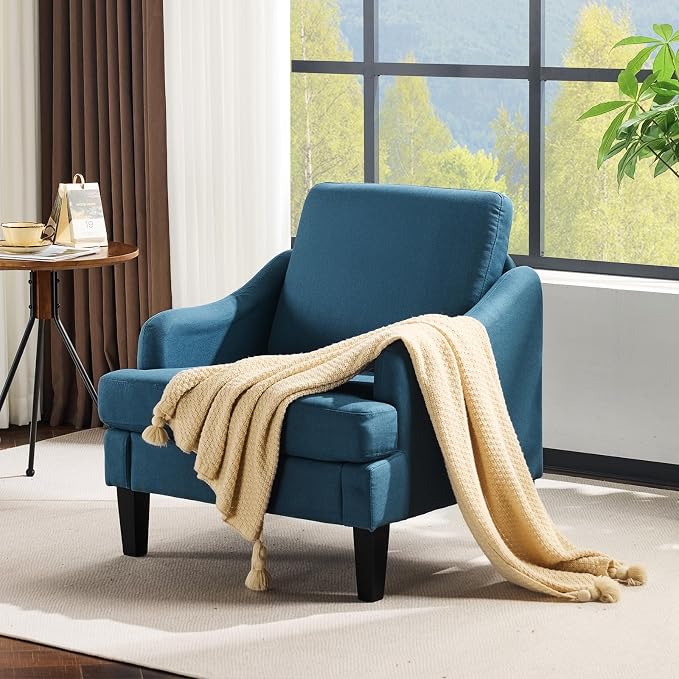 VINGLI Linen Fabric Accent Chair Navy Blue, Modern Upholstered Armchair - Image 8