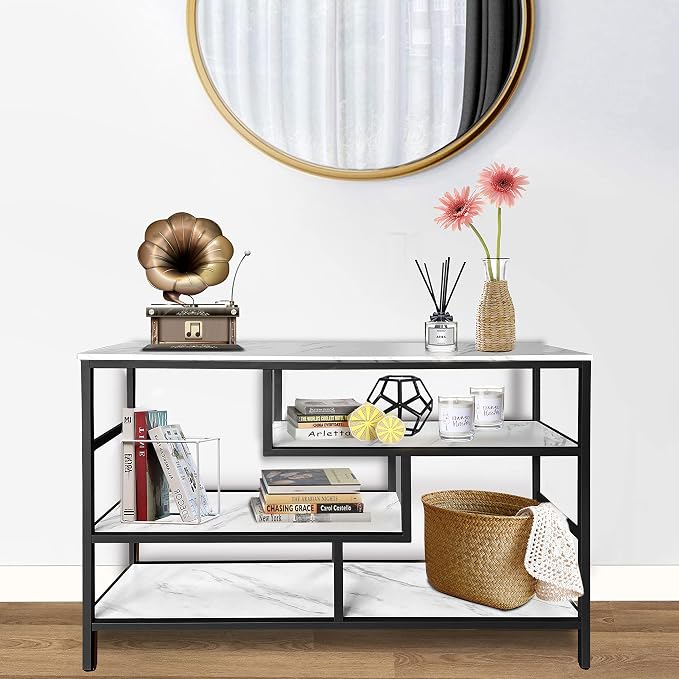 AT-VALY Console Table with Storage Shelves, Sofa Table Entryway Table with Faux - Image 2