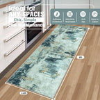 Runner Rugs for Hallways Kitchen 2.6x8 Non Slip Washable Teal Grey Gold | - Image 2