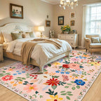 PLHXFR Area Rug Living Room: 5x7 Floral Washable Boho Soft Carpet Beige | - Image 3