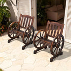 VINGLI Rustic Wooden Wheel Bench Outdoor Bench, Patio Bench Wagon Slatted Seat - Image 9