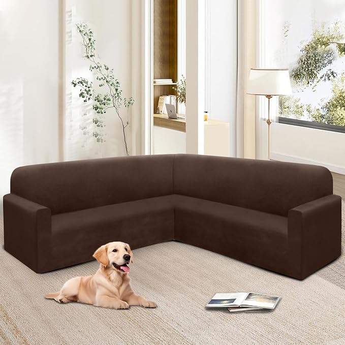 HDCAXKJ Corner Sectional Couch Covers Velvet Stretch L Shape Sofa Cover Soft - Image 6