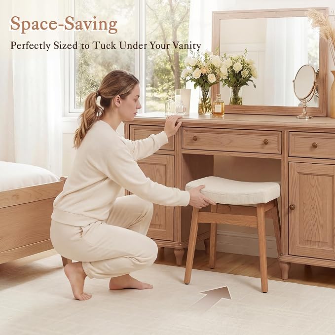 LUE BONA Solid Wood Vanity Bench Stool, 17.3" H Ergonomic Saddle Stool - Image 5