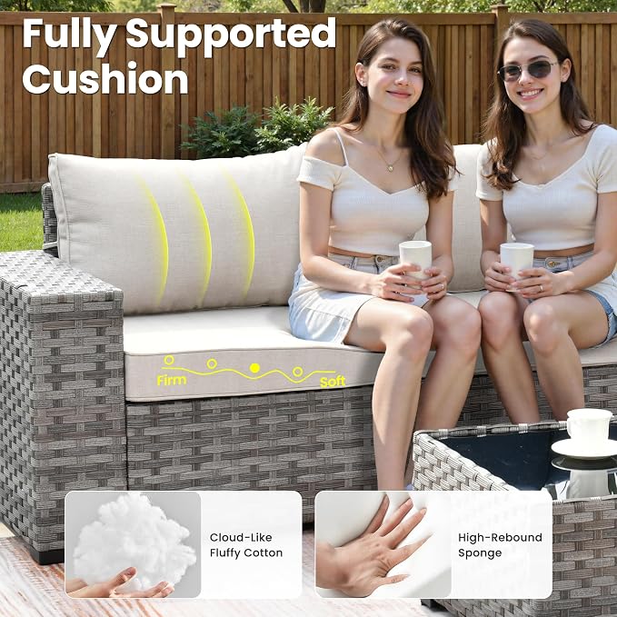 ovios 13 Pieces Patio Furniture Set, Outdoor Wicker Sectional Sofa - Image 6