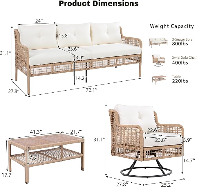 4-Piece Outdoor Wicker Sectional Sofa Set, All Weather Patio Conversation Set - Image 3