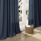 Vintage Blue Linen Curtains 108 Inches Long - Image 6