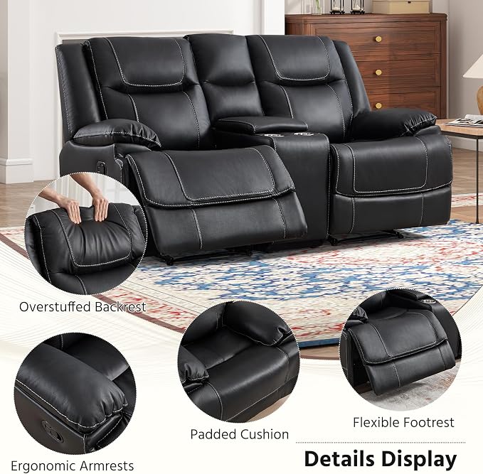 ANJ Geniune Leather Manual Loveseat Recliner Sofa Set of 2 - Image 5