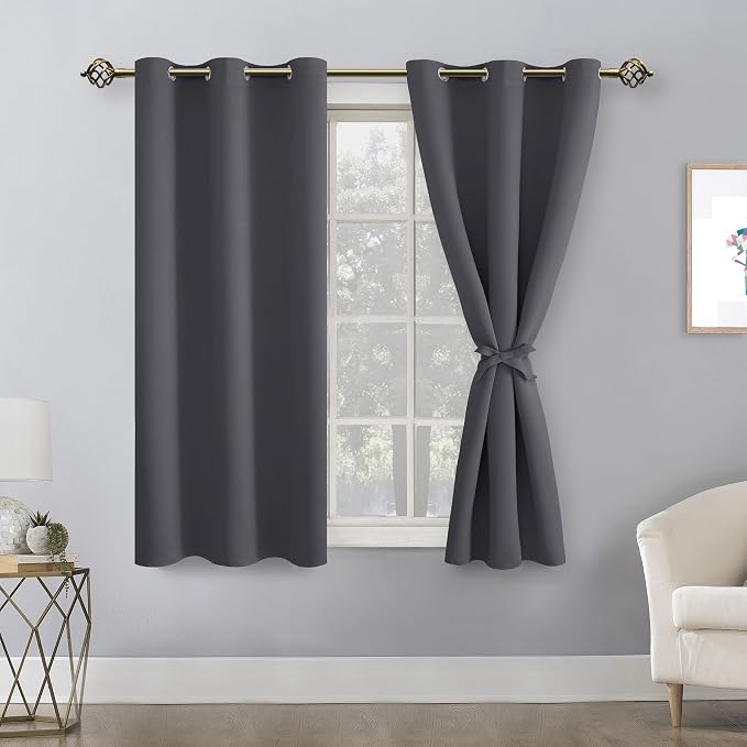 Short Blackout Curtains for Bedroom Dark Grey 38 x 45 Inch 2 Panels | Thermal - Image 8
