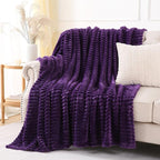 Deep Purple Throw Blanket for Couch Sofa 50x70 inches Striped Design | Fleece - Image 4