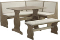 Linon Lucy Natural Wood and Linen Upholstered Corner Nook Kitchen Dining Set by Linon