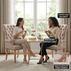 Modern Backrest Cushioned Dining Chair, Button Decorated Armrest Linen Chair - Image 3