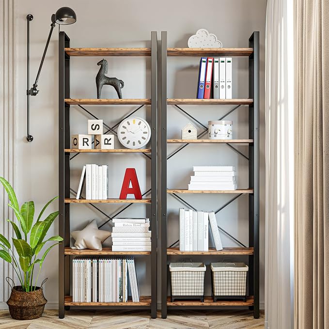 IRONCK Bookshelf 6-Tier Ladder Shelf 110lbs Display Shelf Vintage Industrial - Image 2
