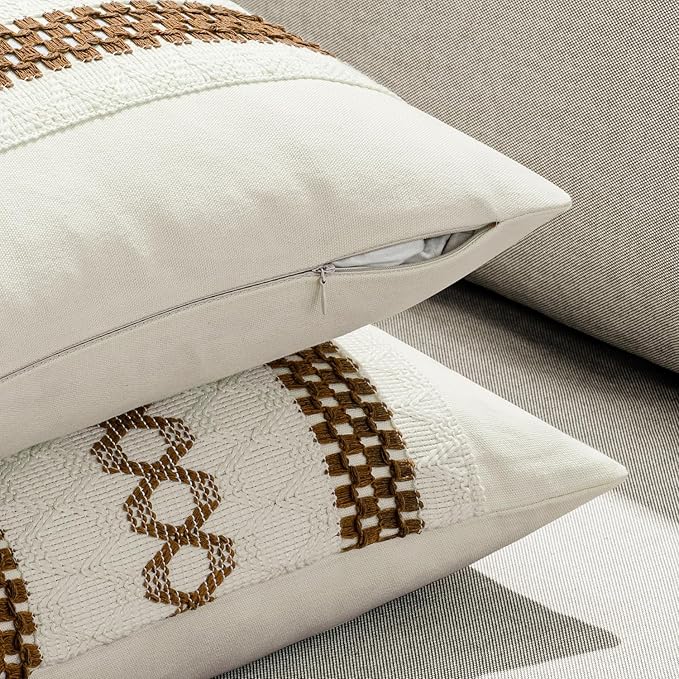MIULEE Set of 2 Coco Brown Boho Decorative Pillow Covers 20x20 Inch | Farmhouse - Image 5