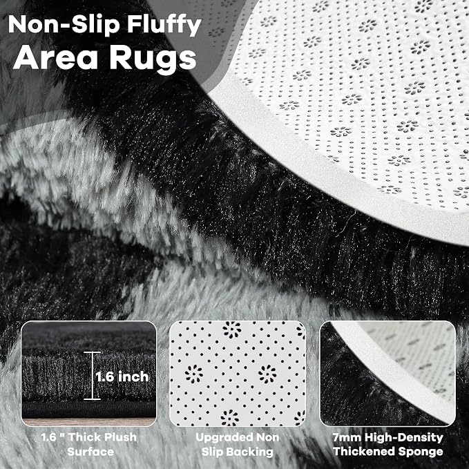 5x7 Black and Grey Fluffy Soft Area Rug Non-Slip - Image 4
